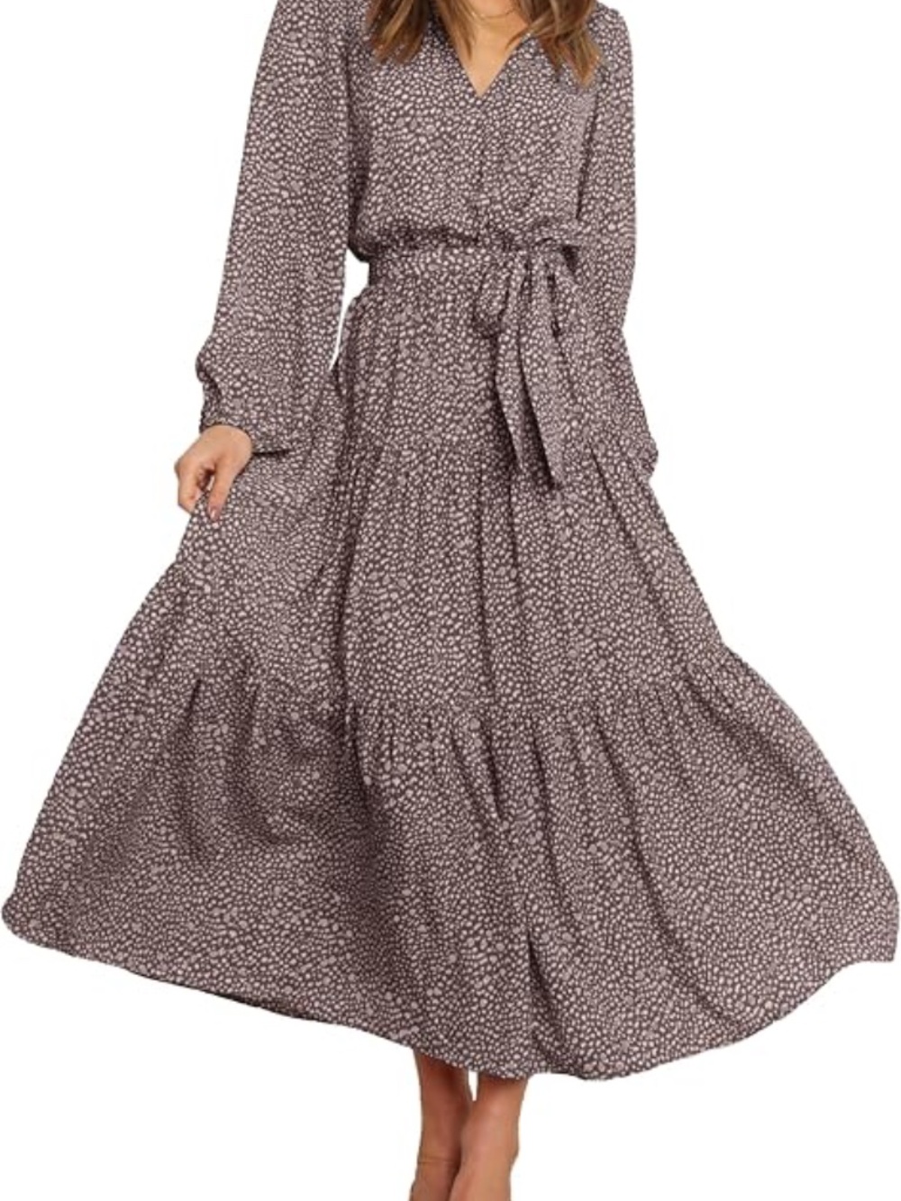 Womens Spring Long Sleeve Wrap V Neck Ruffle Floral Maxi Dress Casual Tie Waist